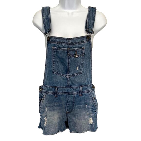 Empyre Cora Denim Y2K Jean Women Shortalls  Sz 5 Grunge Festival Distressed Raw - Picture 1 of 12